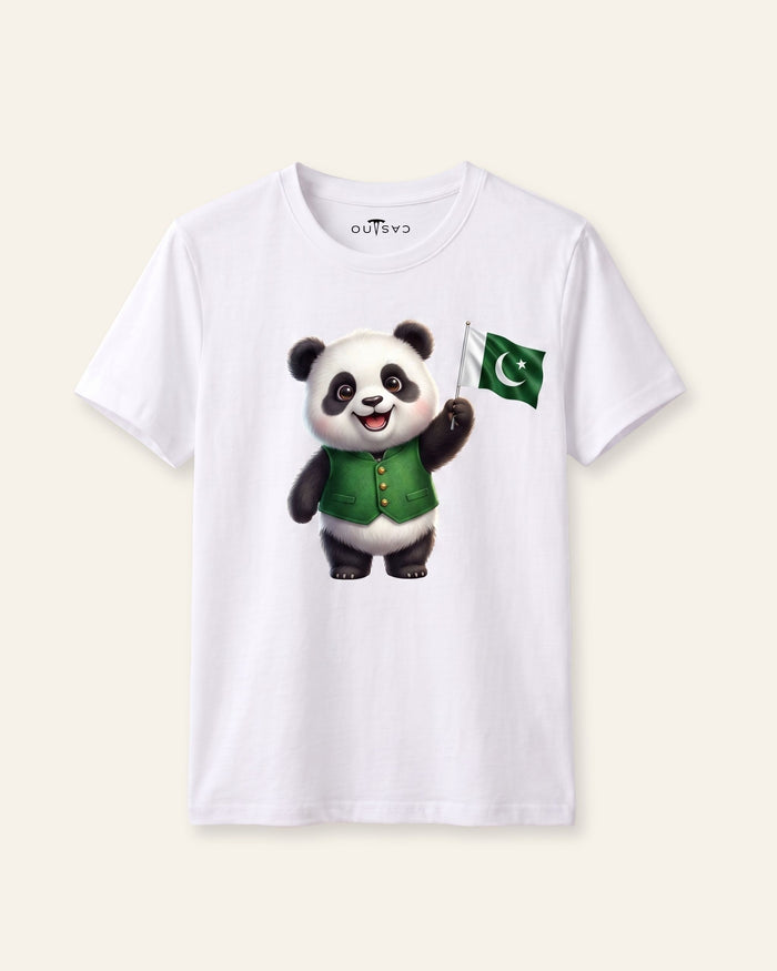 Panda With Flag White Tee