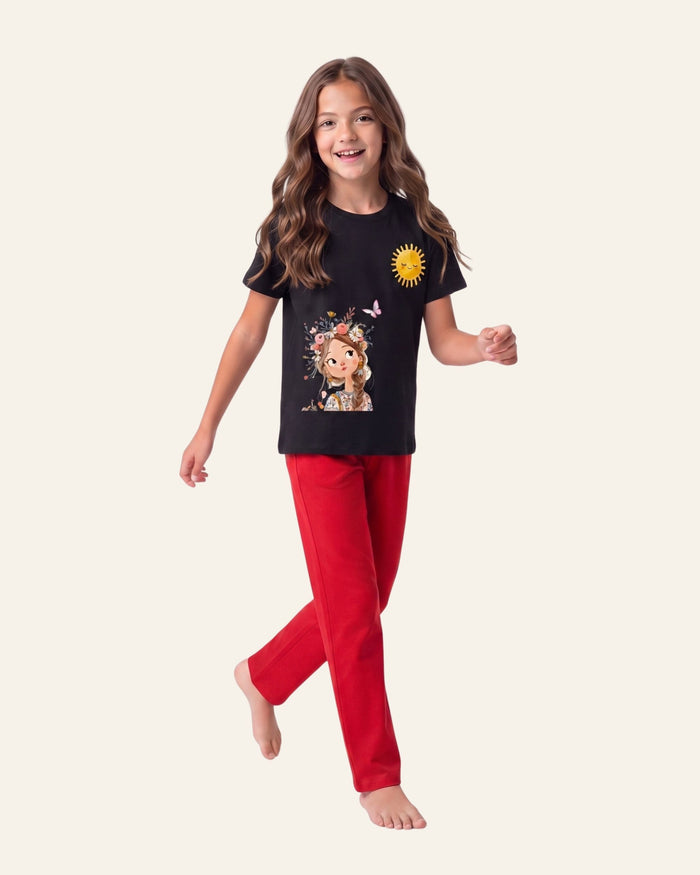 Girls Sunflower Girl Trouser Set — Black
