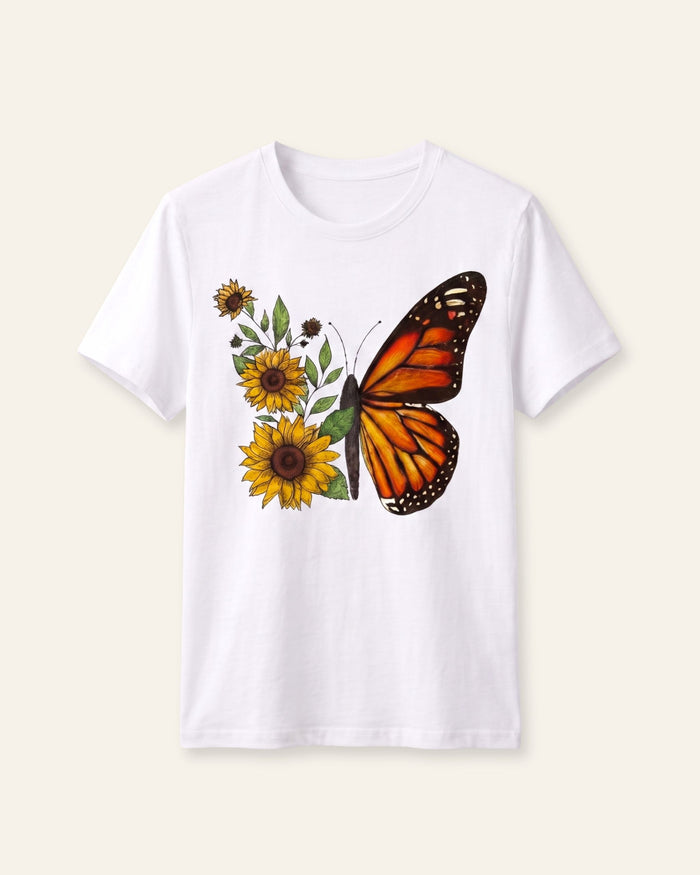 Girls Butterfly Sunflower Tee — White