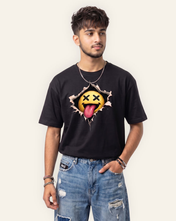 Men's Cheeky Emoji Graphic Tee — Black