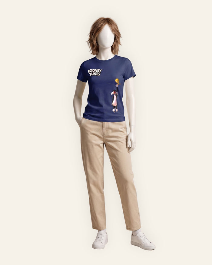 Women's Cartoon Crew Graphic Tee — Navy