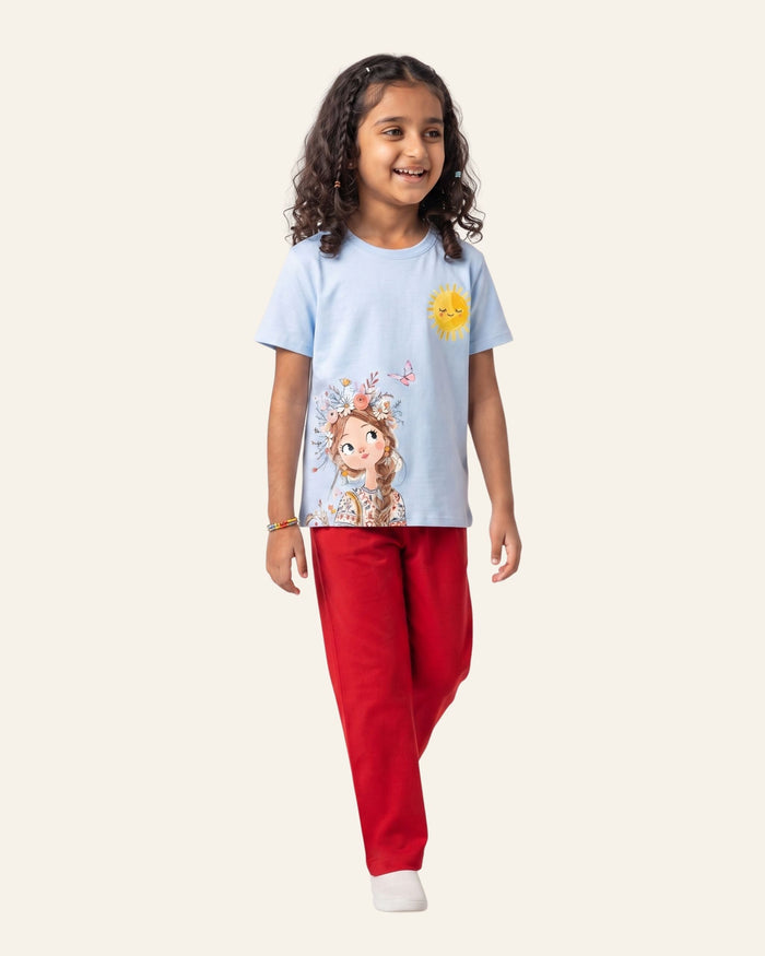 Girls Sunflower Girl Trouser Set — Sky