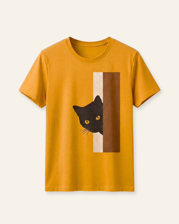 Girls Cat Peek Tee — Mustard