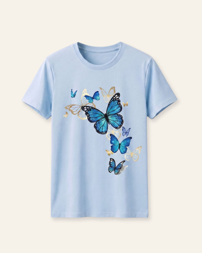 Girls Blue Butterfly Tee — Sky Blue