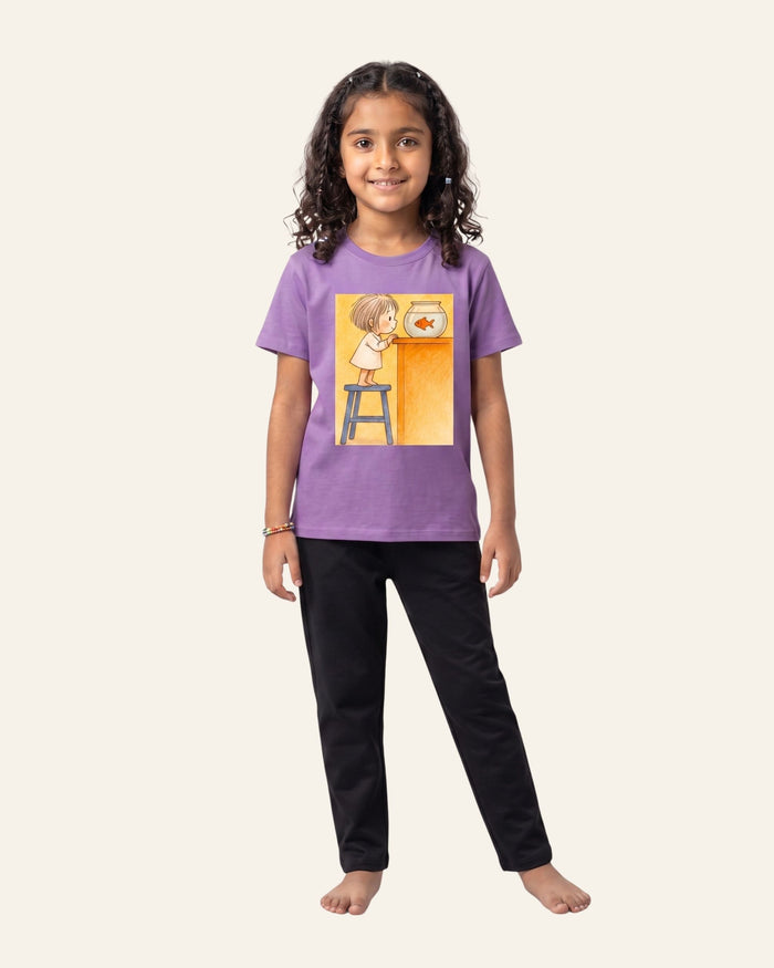 Girls Cat Chair Trouser Set — Purple