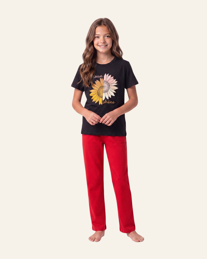 Girls Daisy Bloom Trouser Set — Black