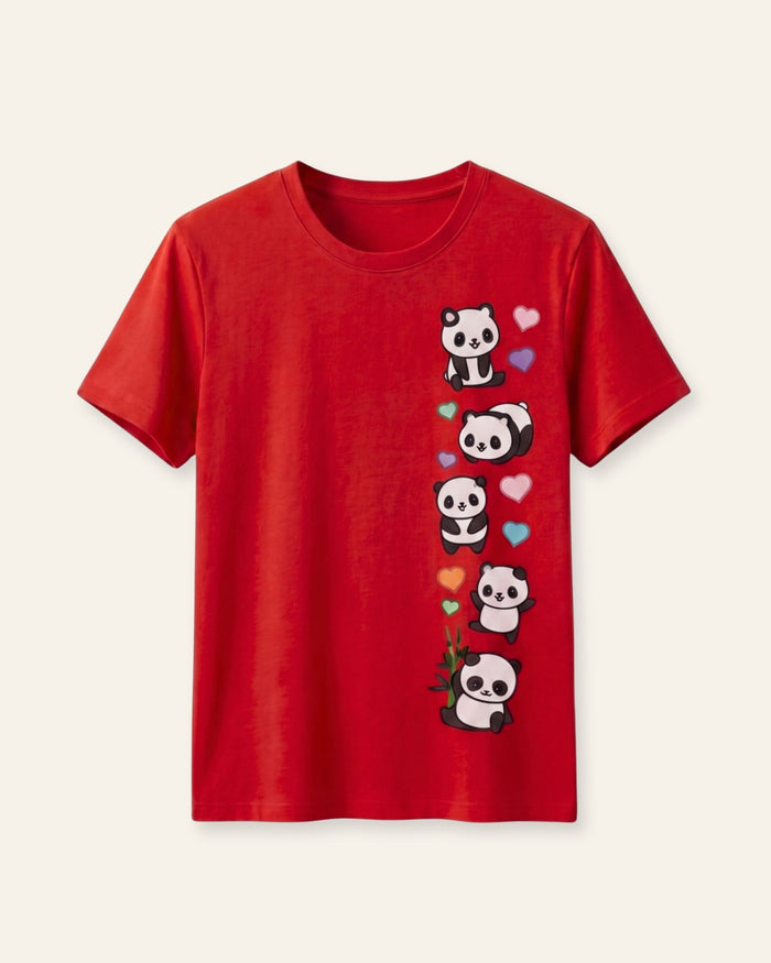 Girls Panda Print Tee — Red