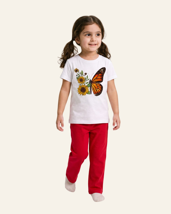 Girls Butterfly Bloom Trouser Set — White