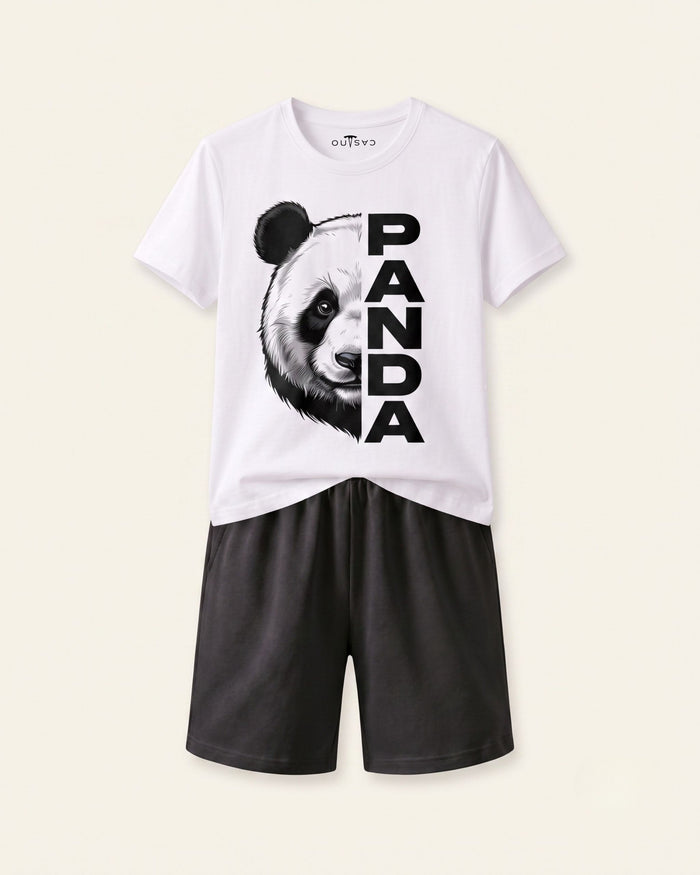 Boys Panda Graphic Shorts Set — White