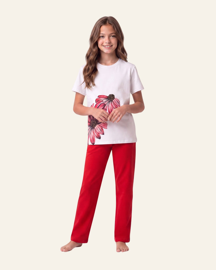 Girls Hibiscus Bloom Trouser Set — White