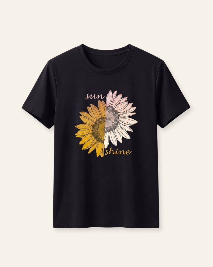 Girls Sunflower Bloom Tee — Black