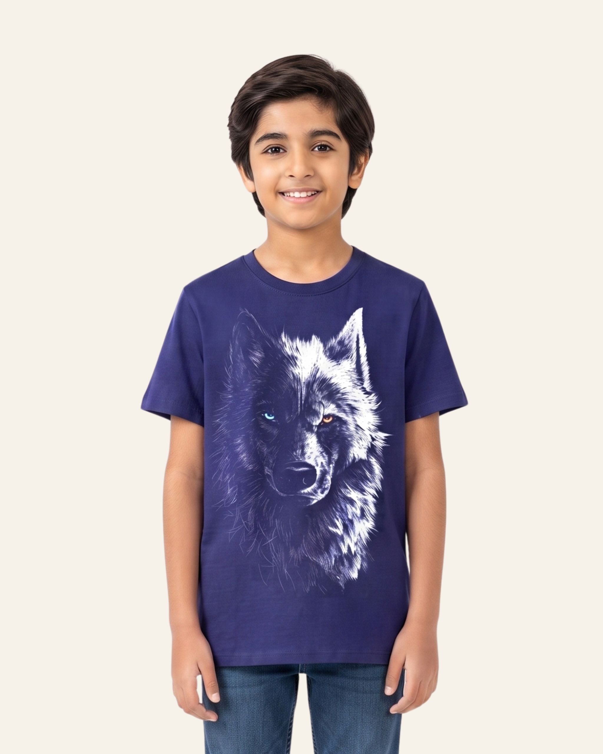 Boys Wolf Tee — Navy