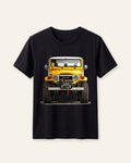 Black kids cotton tee with a yellow off-road truck print
