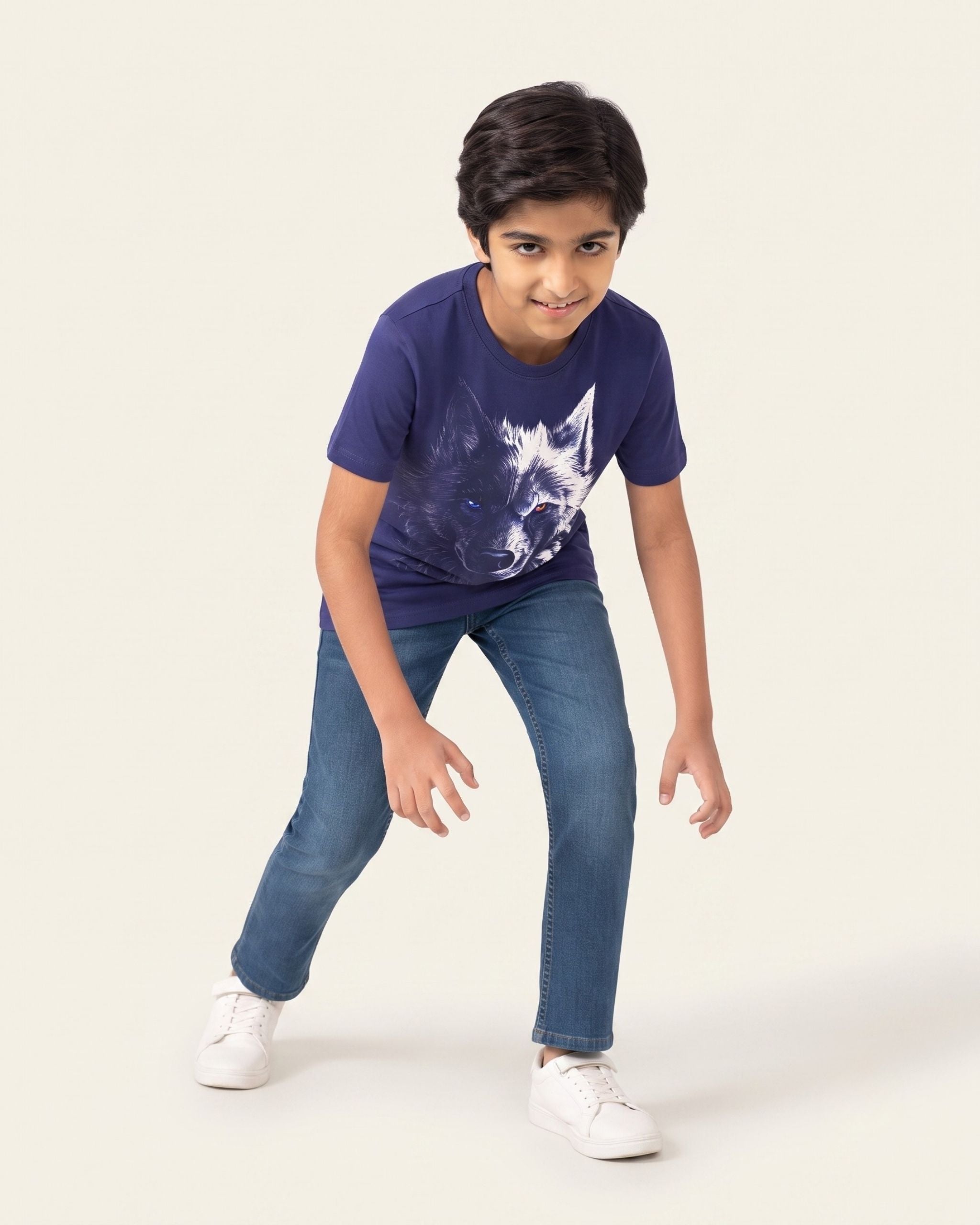 Boys Wolf Tee — Navy