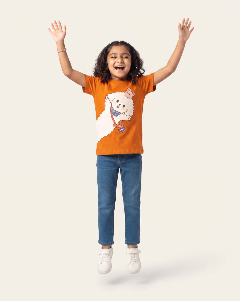 Girls Fluffy Dog Tee — Orange