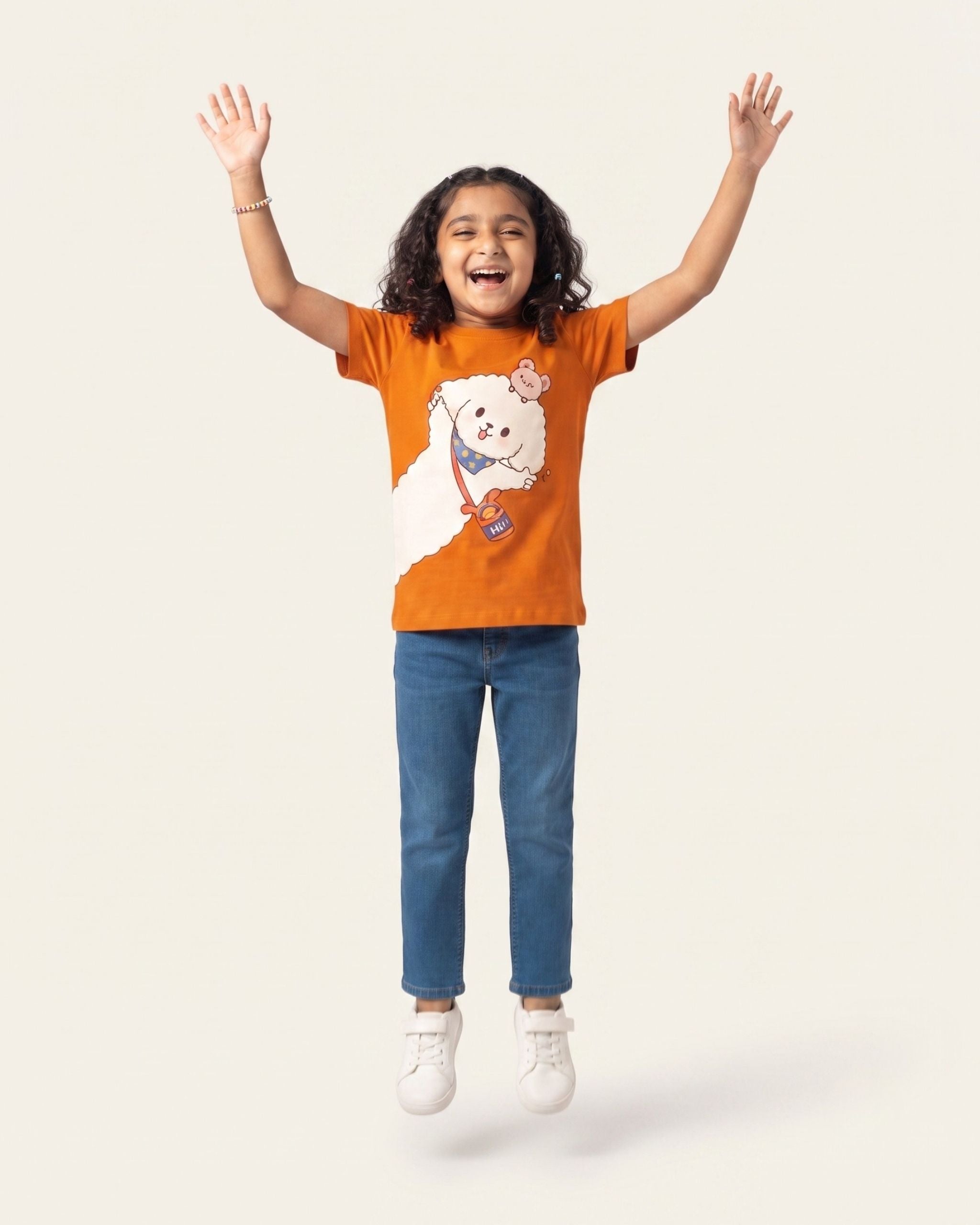 Girls Fluffy Dog Tee — Orange