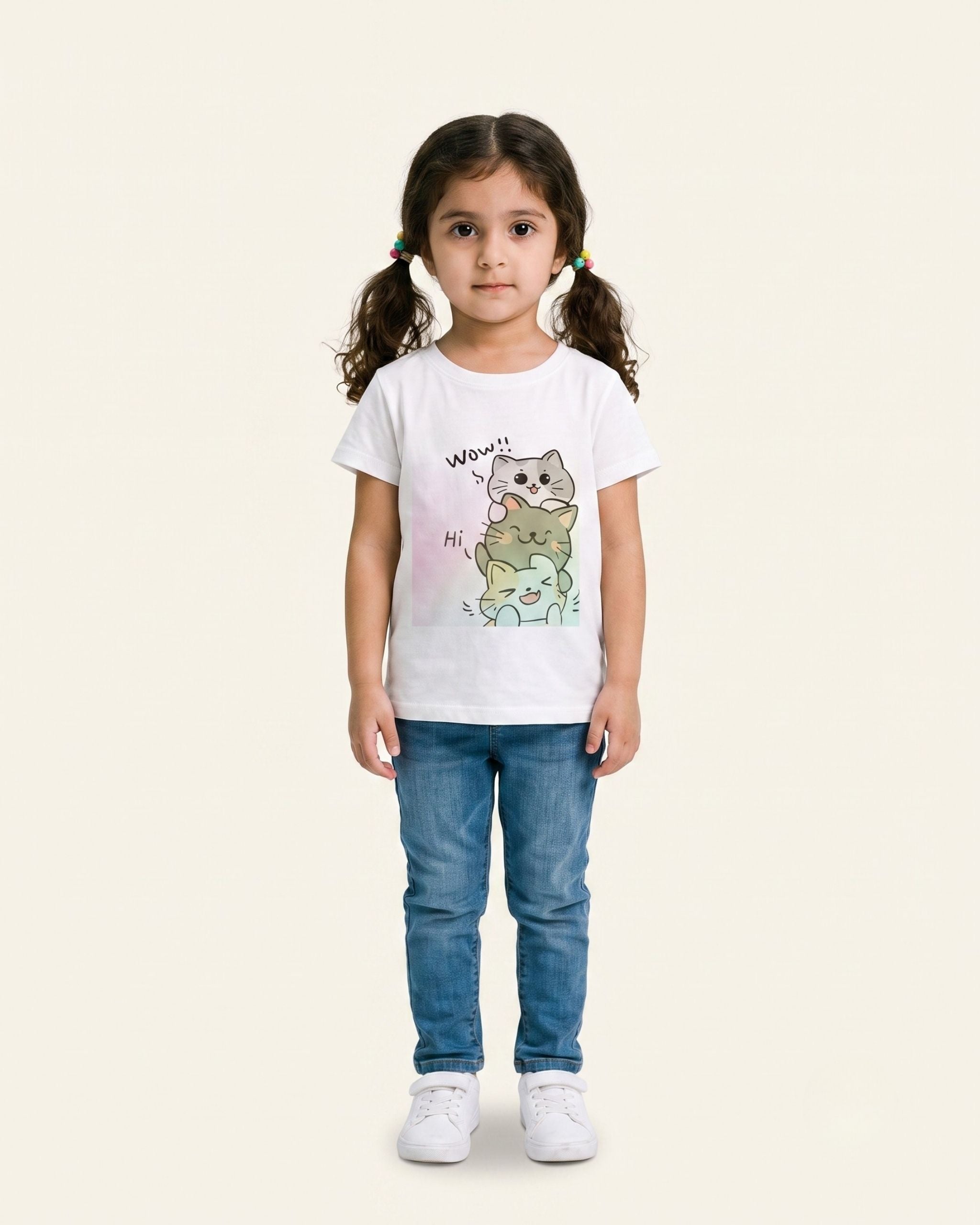 Girls Cat & Frog Tee — White