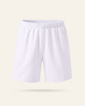 Kids white shorts with an elastic waist, flat front