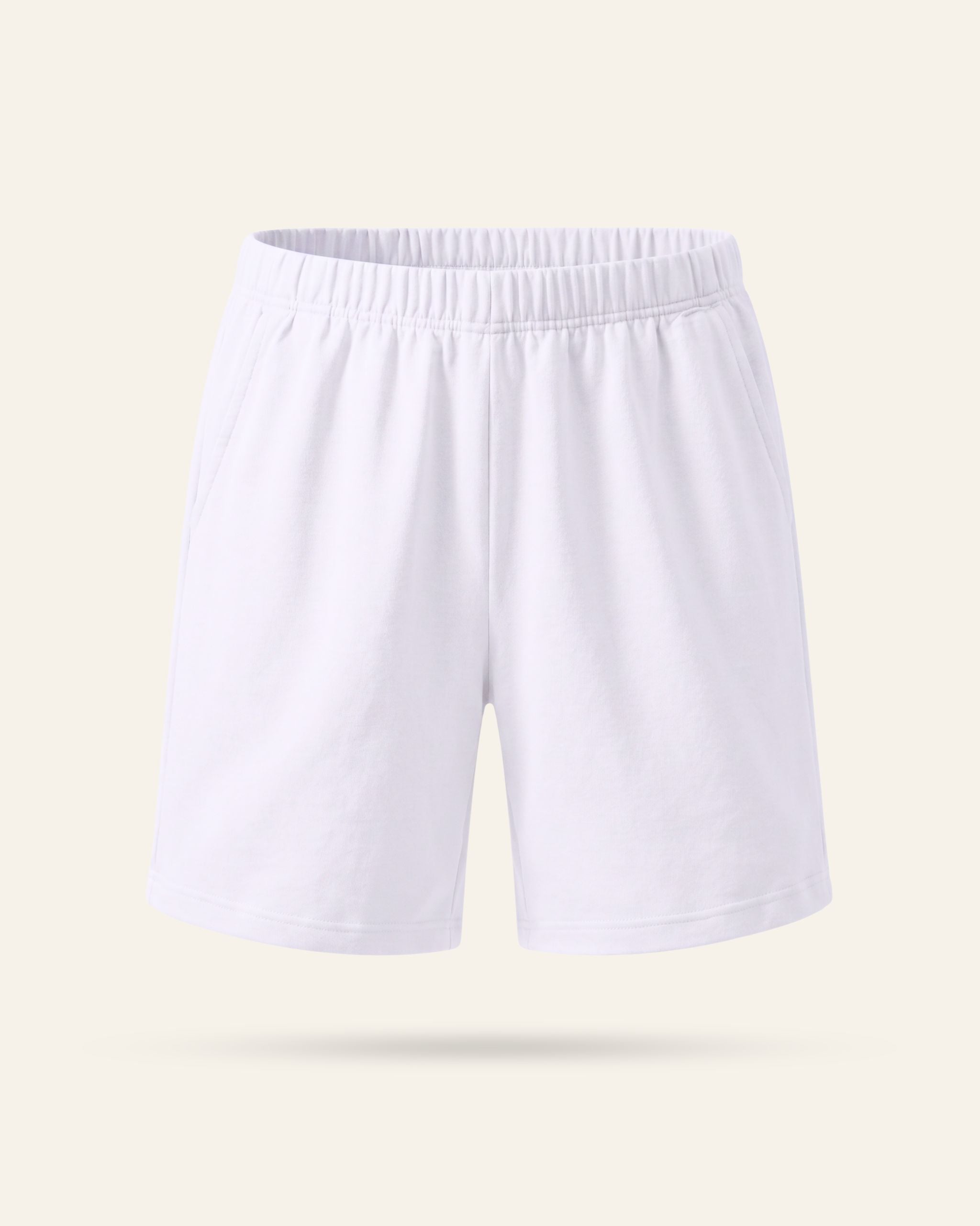 Kids white shorts with an elastic waist, flat front