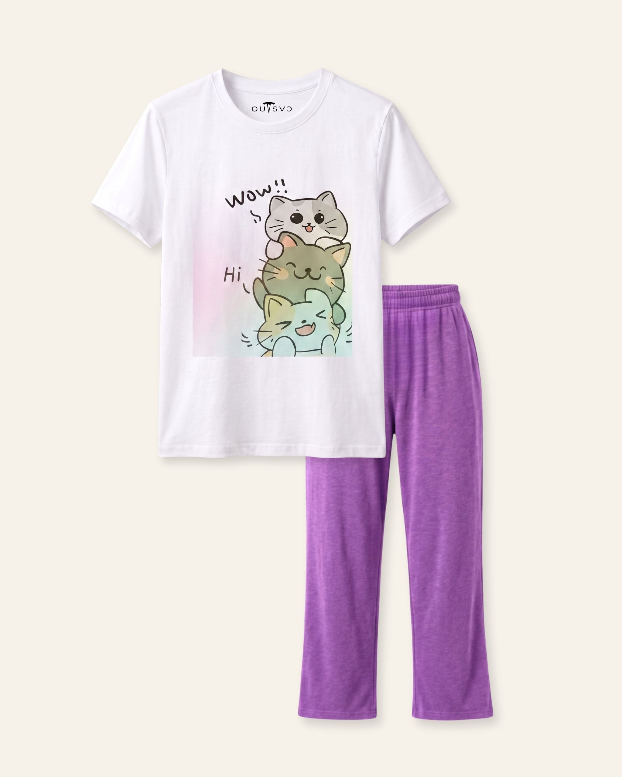 Girls Sweet Graphic Trouser Set — White
