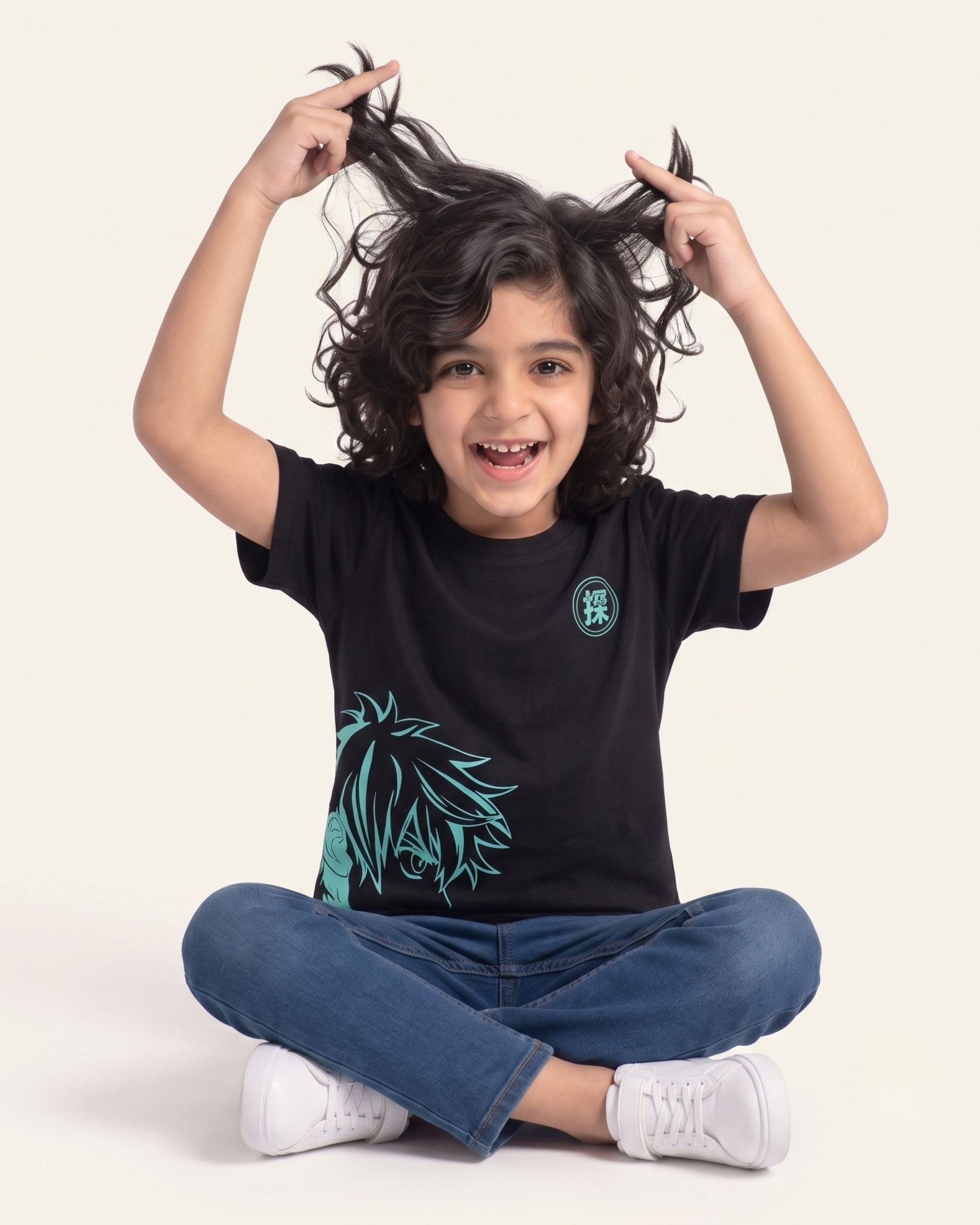 Boys Anime Hero Tee — Black