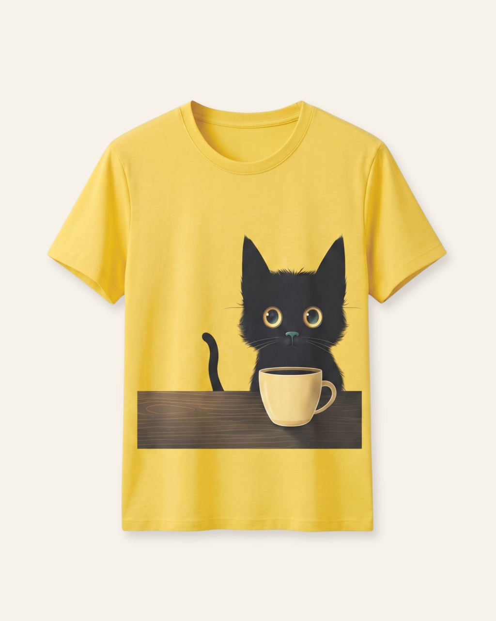 Girls Cat & Cup Tee — Yellow