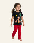 Girls Cartoon Cat Trouser Set — Black