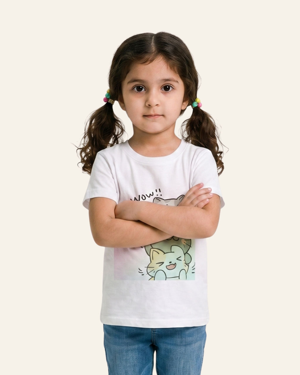 Girls Cat & Frog Tee — White