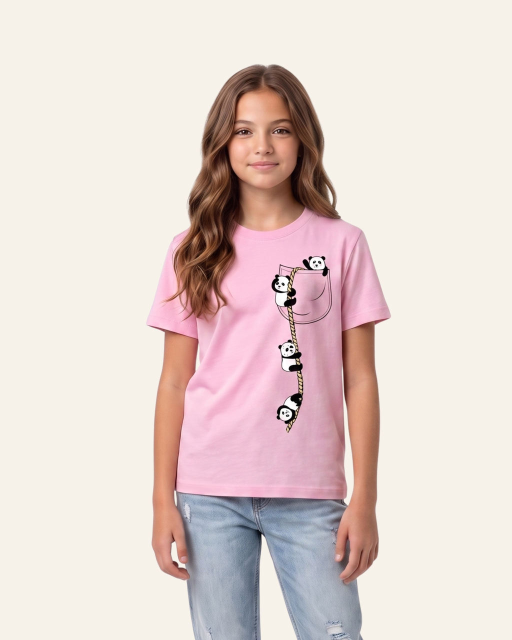 Girls Panda Print Tee — Pink