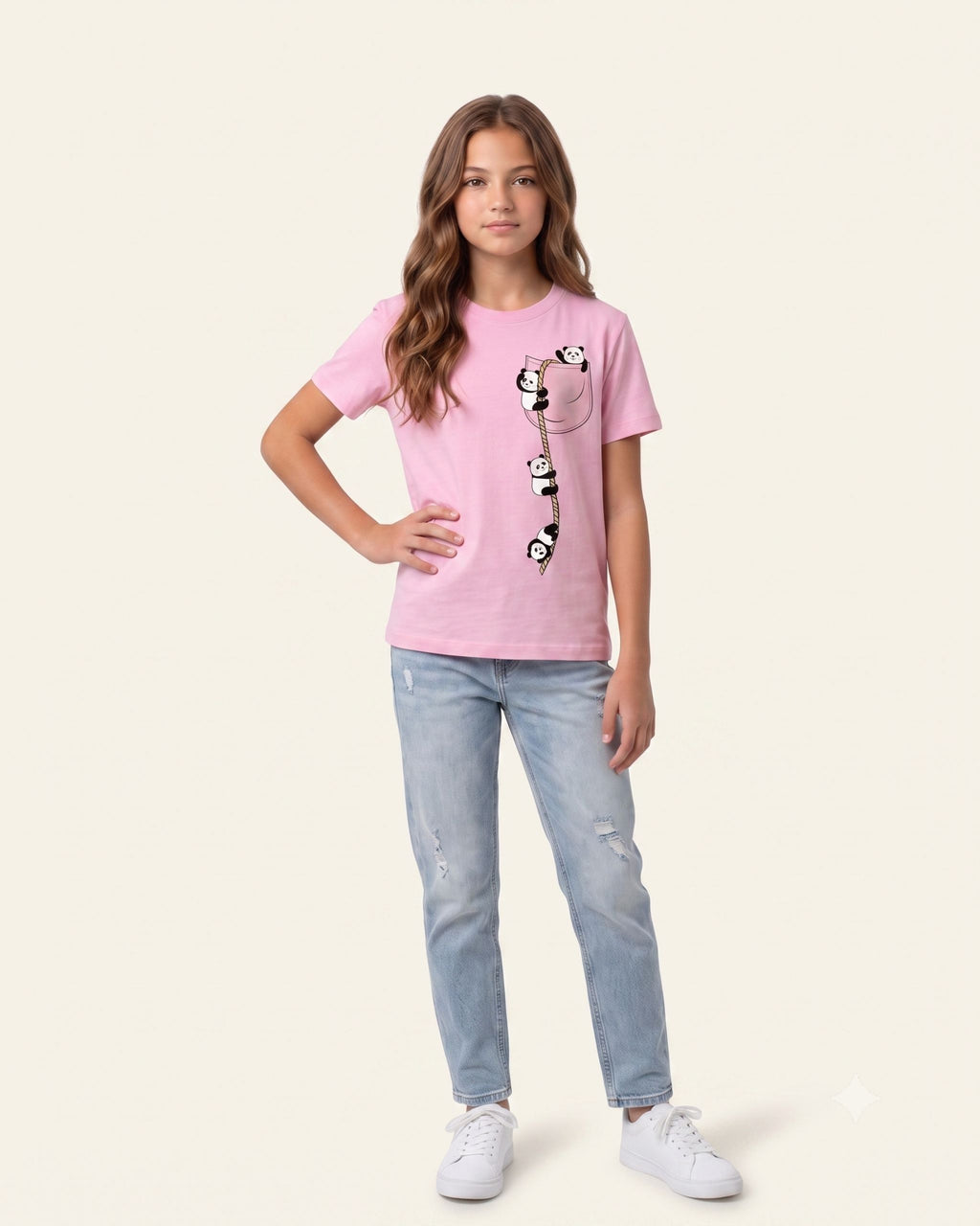Girls Panda Print Tee — Pink