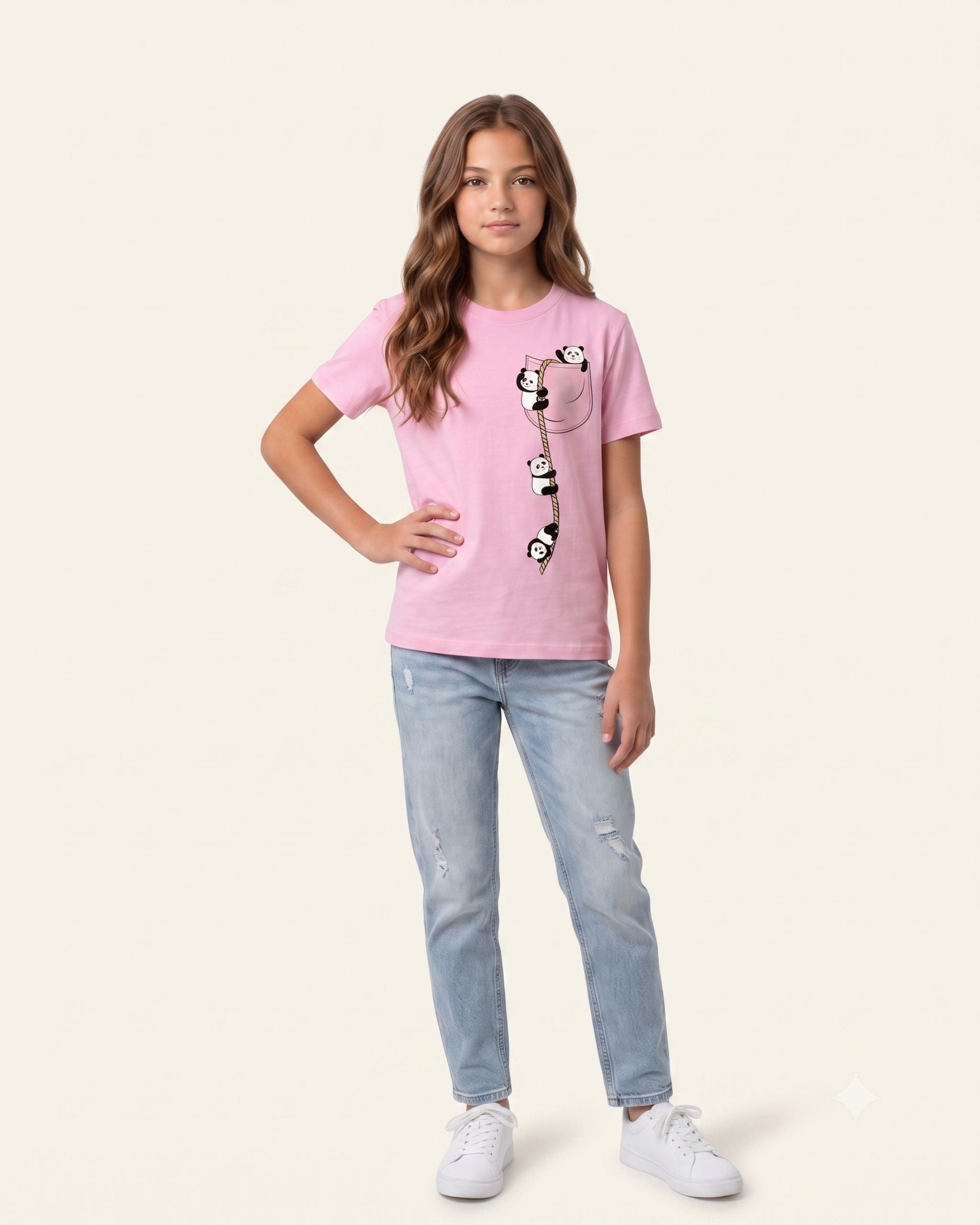 Girls Panda Print Tee — Pink