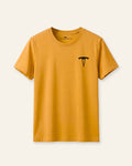 Kids mustard basic tee with the OUTCAST logo, flat front