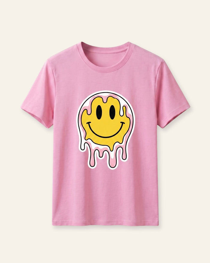 Girls Dripping Smiley Tee — Pink