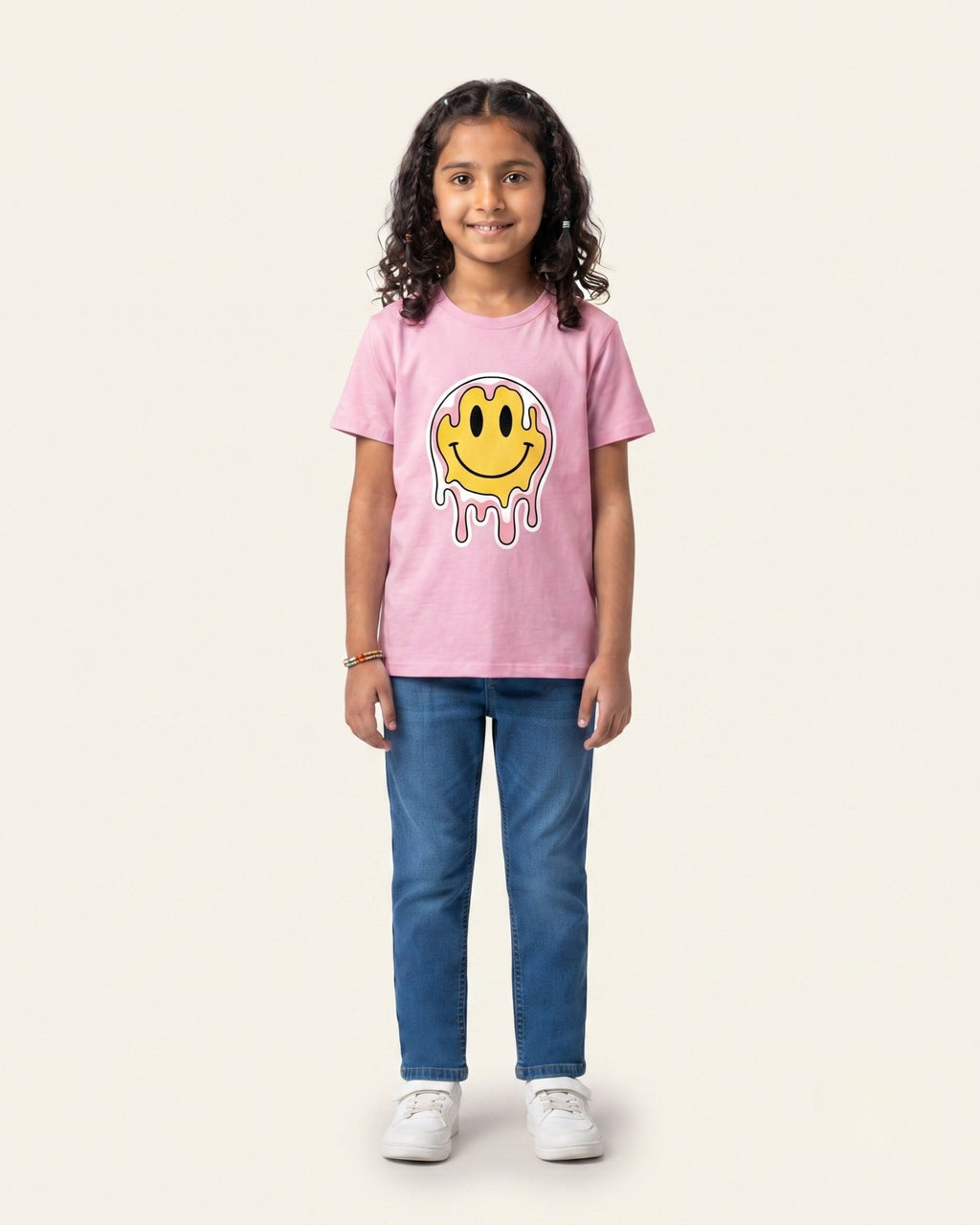 Girls Dripping Smiley Tee — Pink