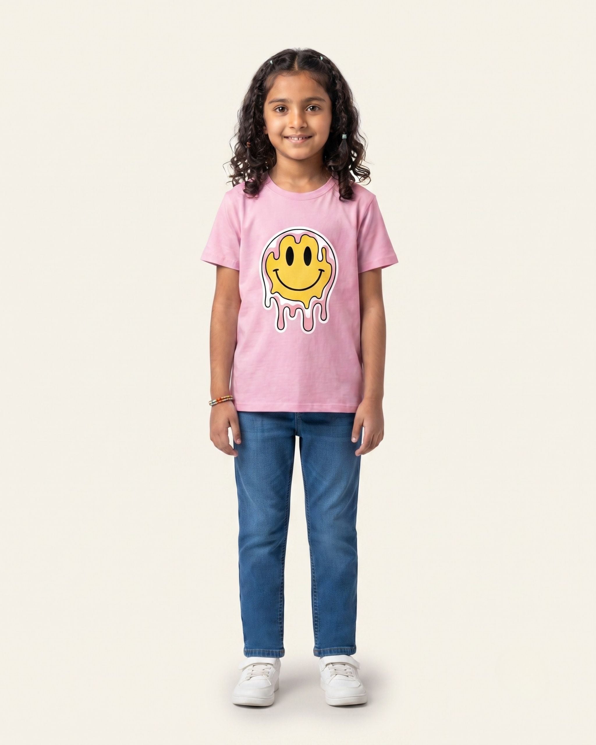 Girls Dripping Smiley Tee — Pink