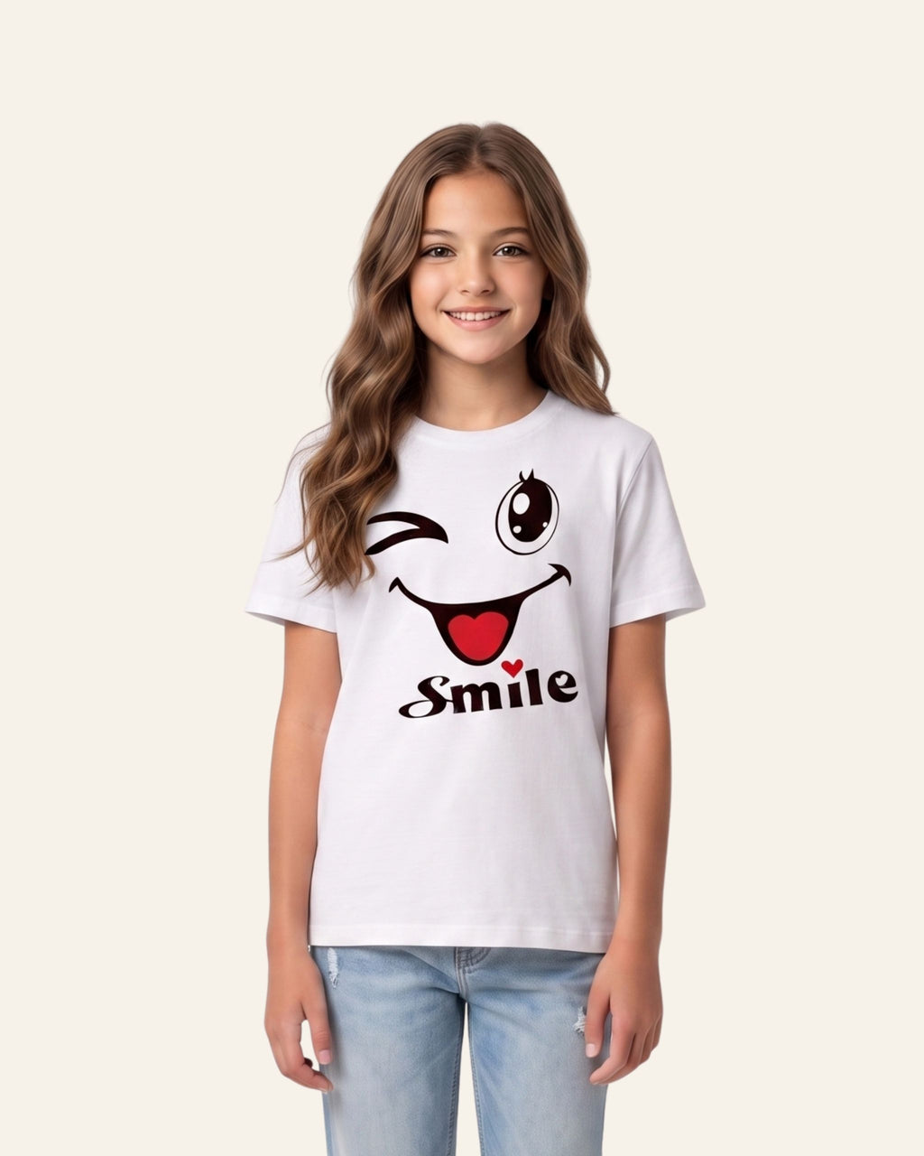 Girls Smile Wink Tee — White