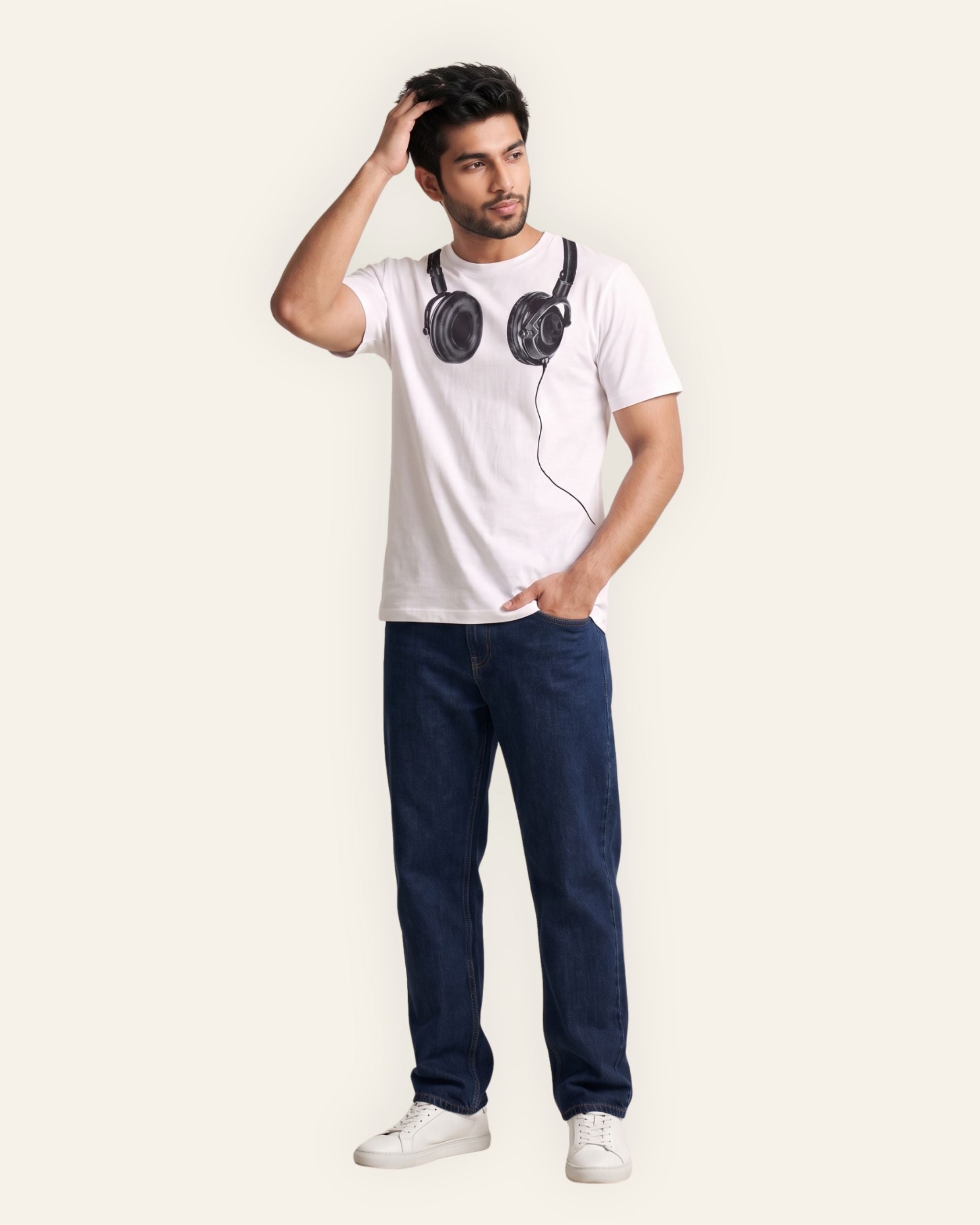 Men's Headphone Wrap Graphic Tee — White