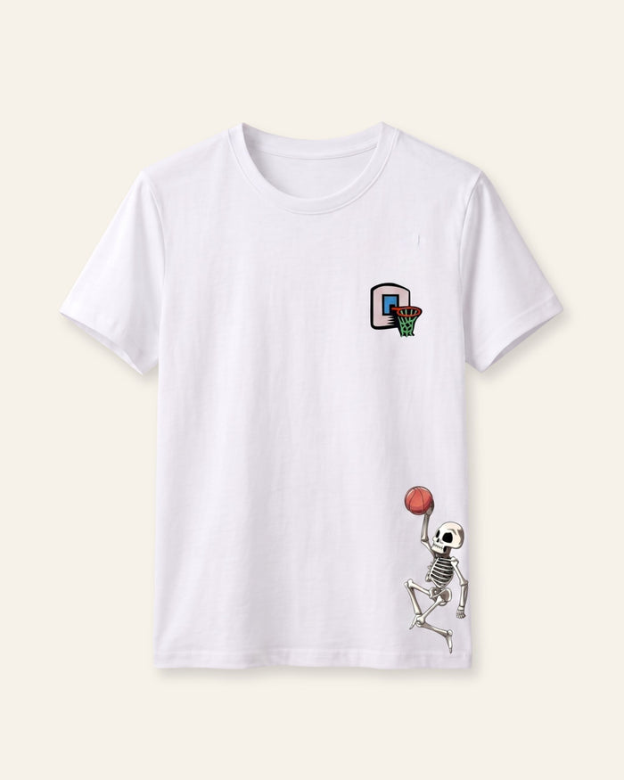 Boys Basketball Skeleton Tee — White