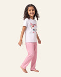 Girls Flower Crown Cat Trouser Set — White