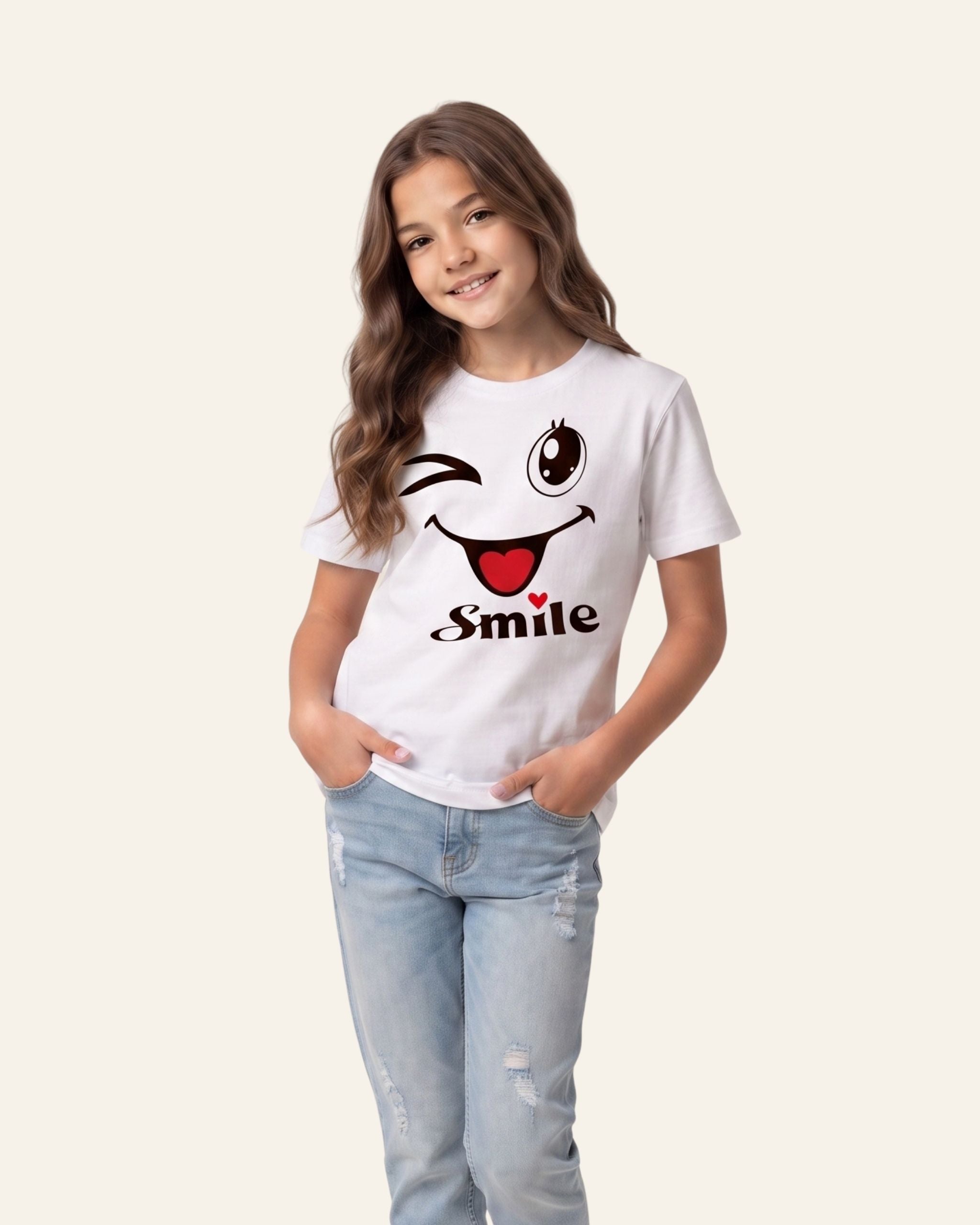 Girls Smile Wink Tee — White