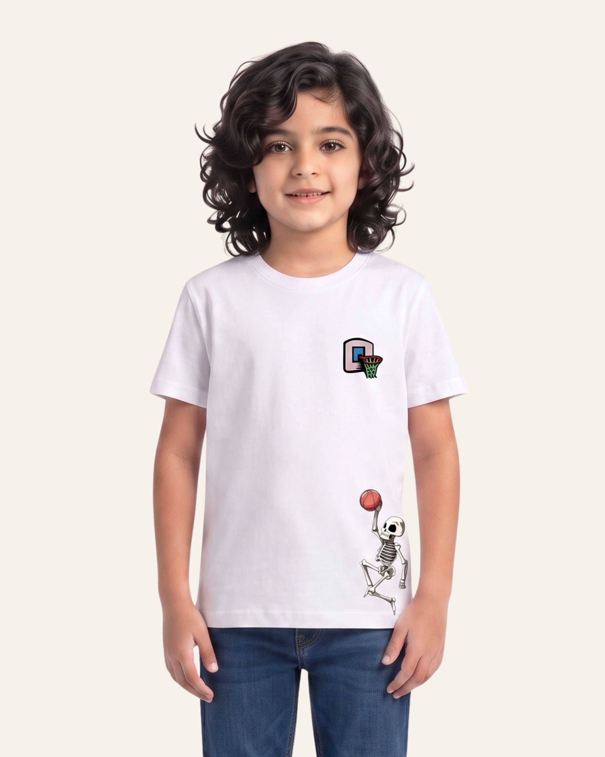 Boys Basketball Skeleton Tee — White