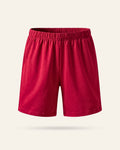 Kids red shorts with an elastic waist, flat front