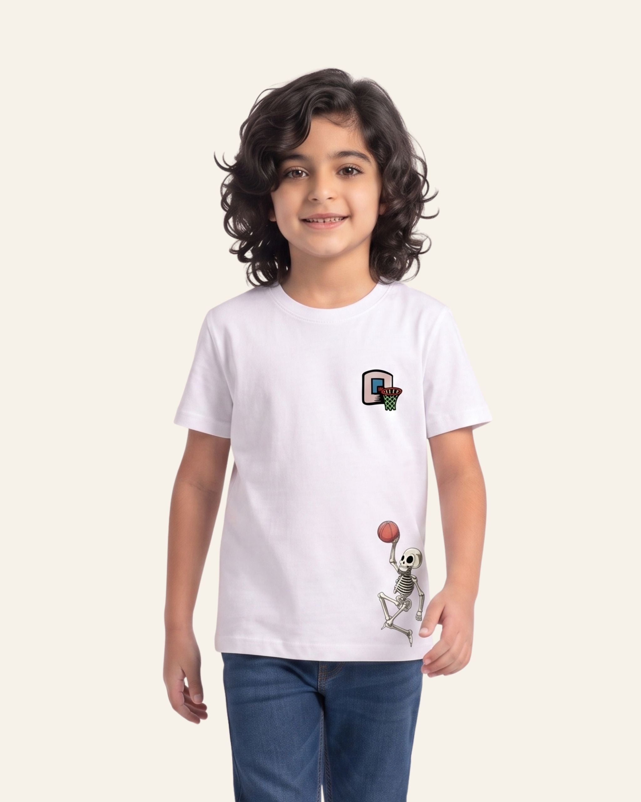 Boys Basketball Skeleton Tee — White