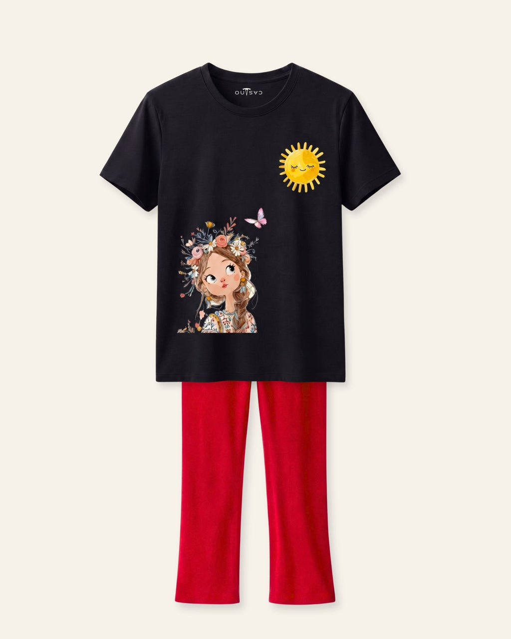 Girls Sunflower Girl Trouser Set — Black
