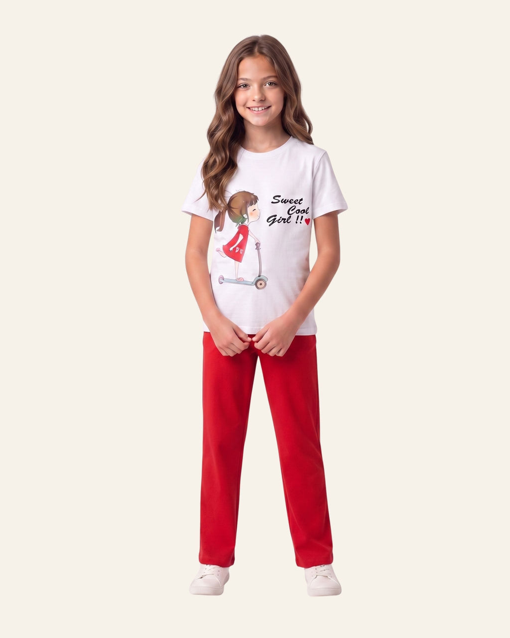 Girls Puppy Love Trouser Set — White