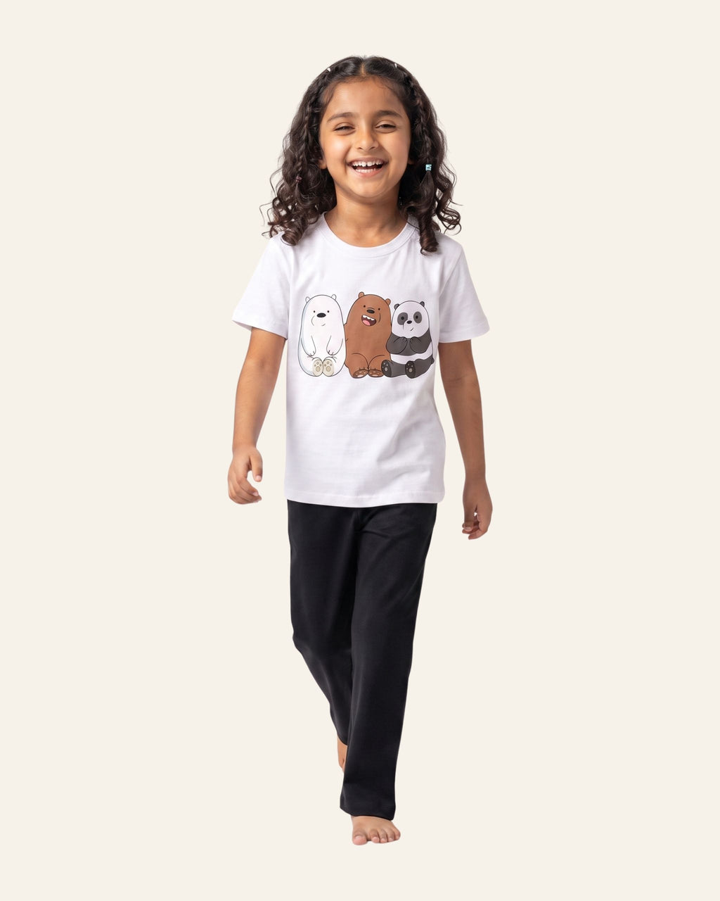 Girls Cartoon Bears Trouser Set — White