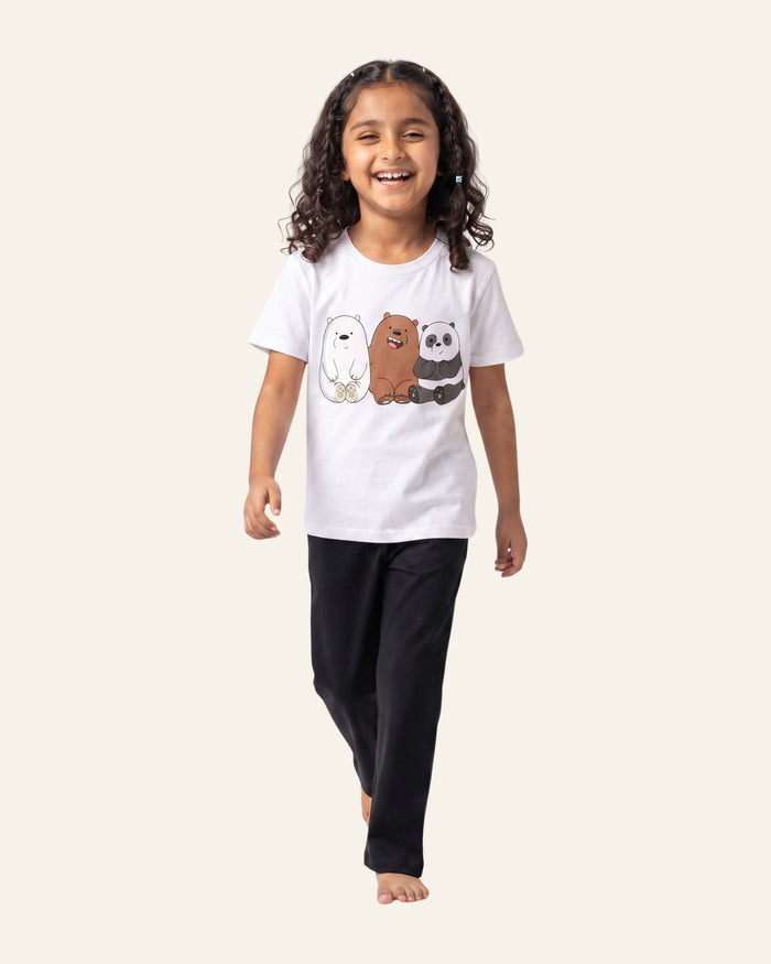 Girls Cartoon Bears Trouser Set — White