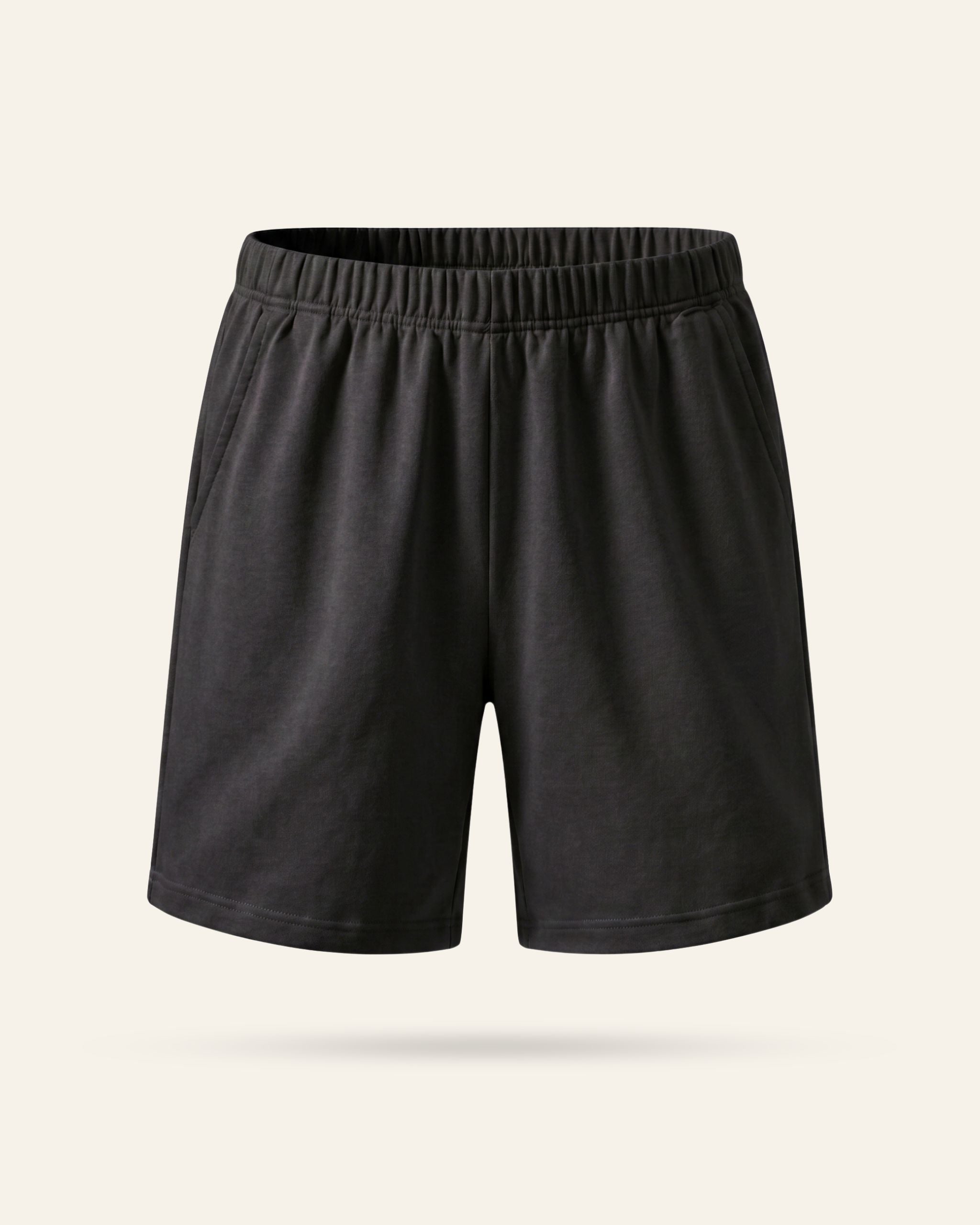 Kids black shorts with an elastic waist, flat front