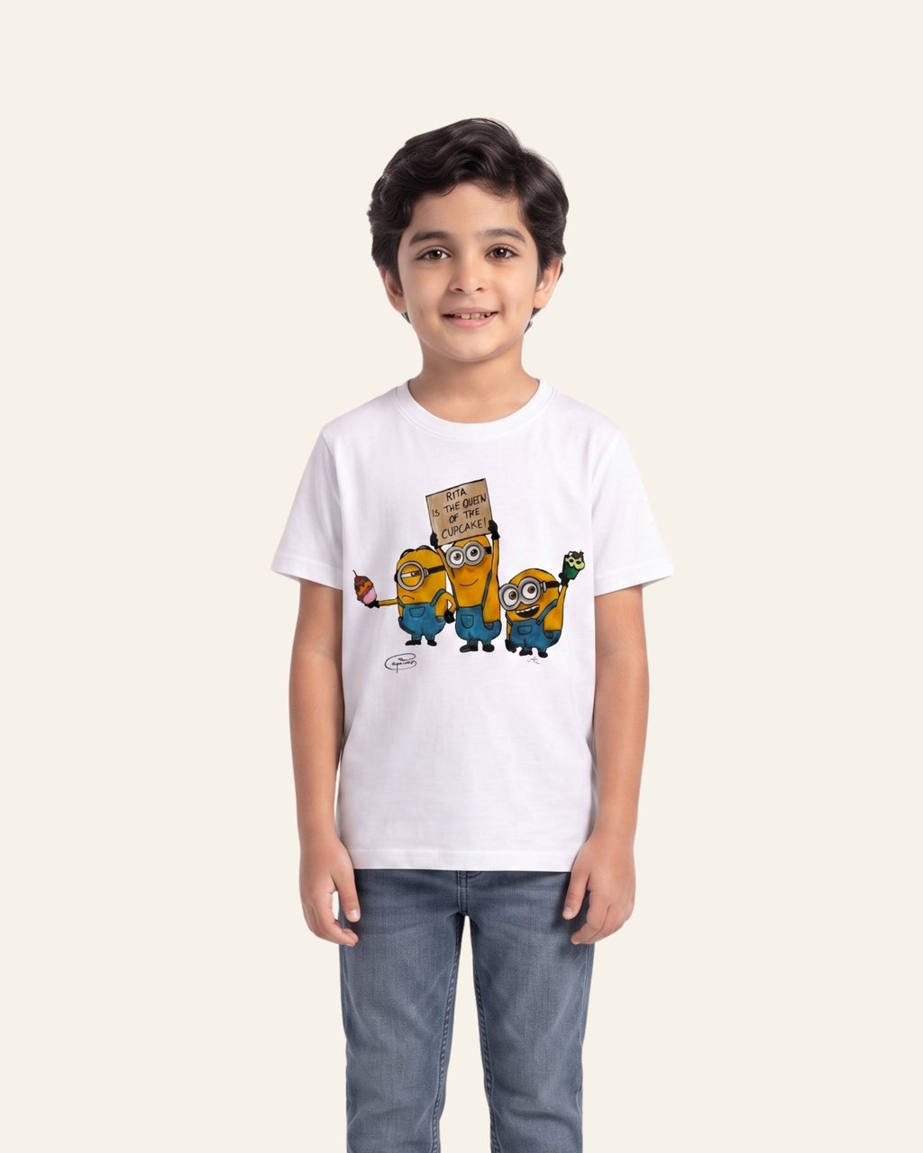 Boys Cartoon Crew Tee — White