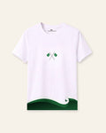 Kids white tee with a green flag wave print along the hem